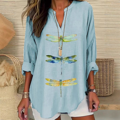 European And American Women's Clothing Small V Stand Collar Button Drop-shoulder Long-sleeve Women's T Curved Hem Clothes