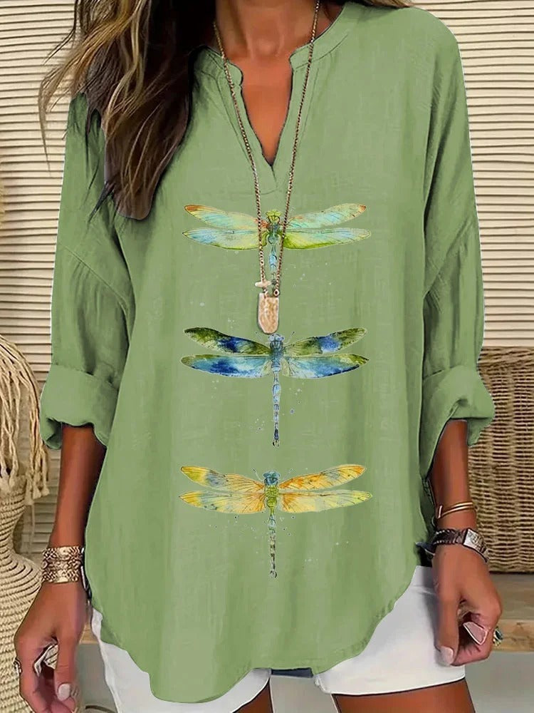 European And American Women's Clothing Small V Stand Collar Button Drop-shoulder Long-sleeve Women's T Curved Hem Clothes